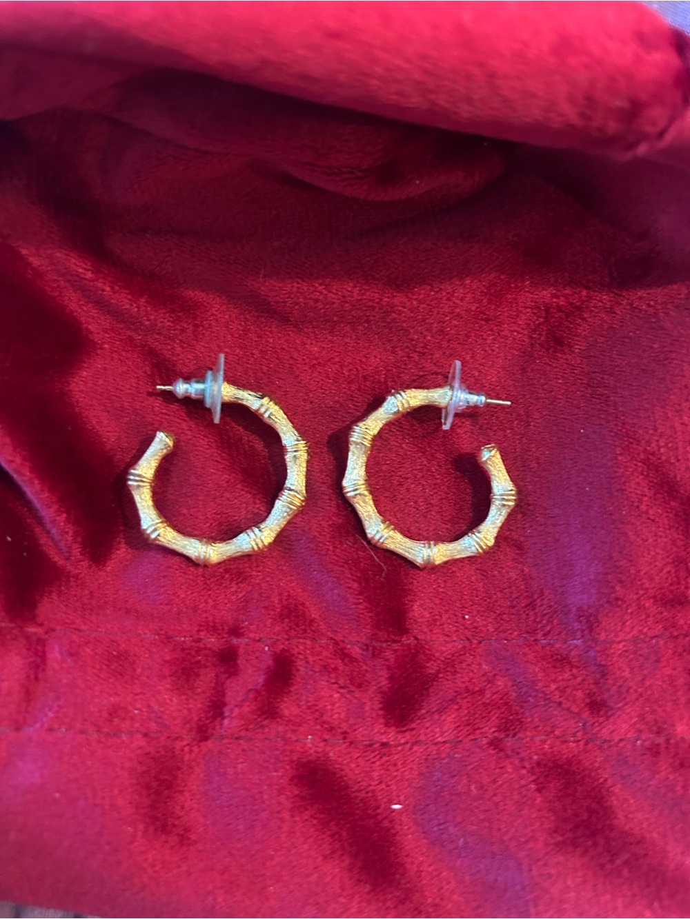 Gold Bamboo-Style Hoop Earrings - Women's Jewelry